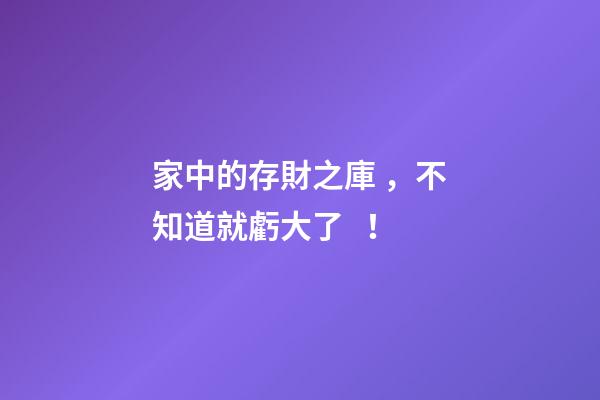 家中的存財之庫，不知道就虧大了！
